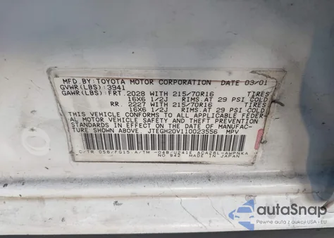 2001 Toyota Rav4 z USA, uszkodzony, nr VIN JTEGH20V110023556